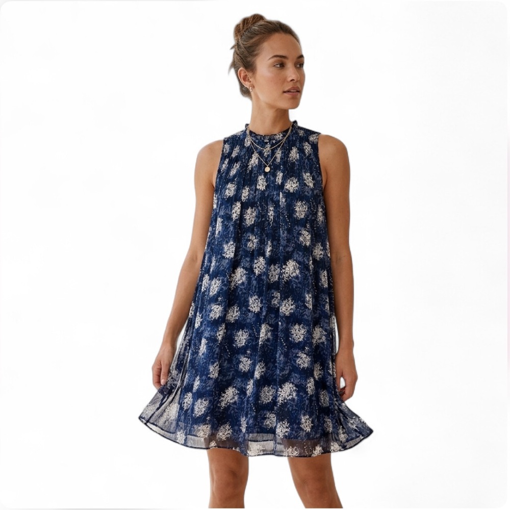 Joie Flowy Blue Baltic Print Babydoll Shift Dress Size Small Coastal Resort Boho